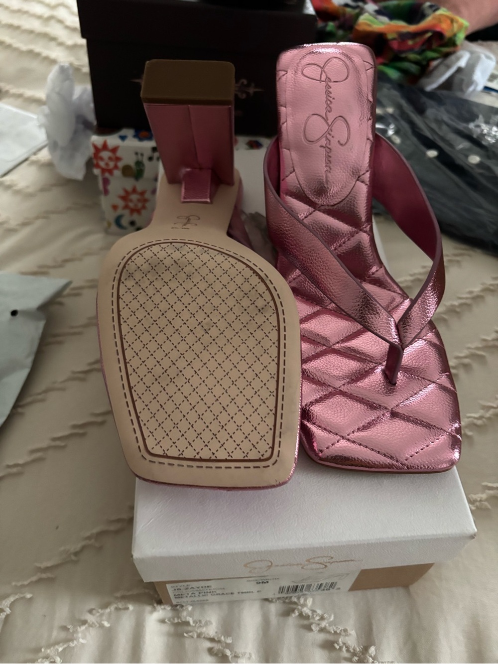 Jessica Simpson Metallic Pink Quilted Thong Sandals